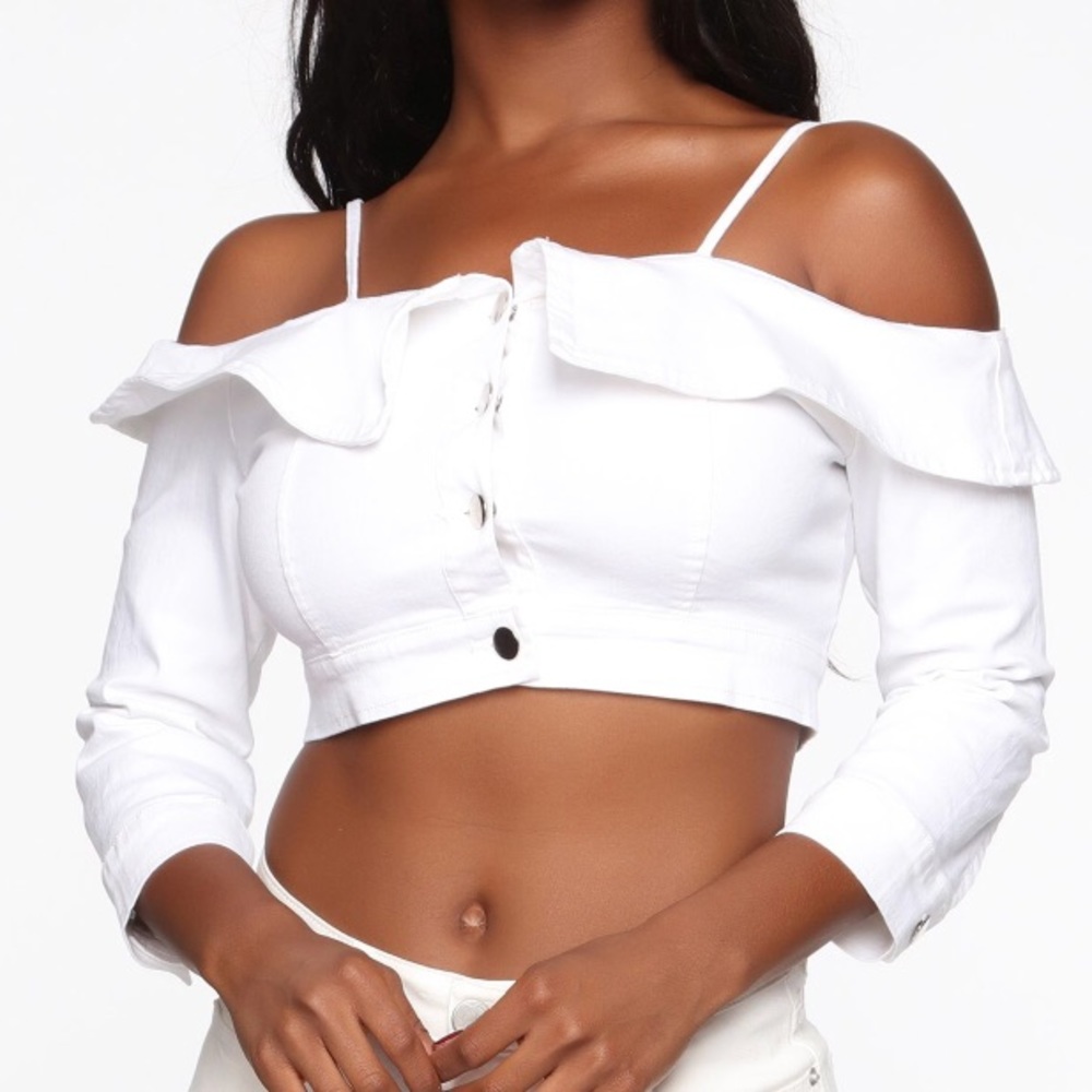 Crop jean all white jacket sz M/L
